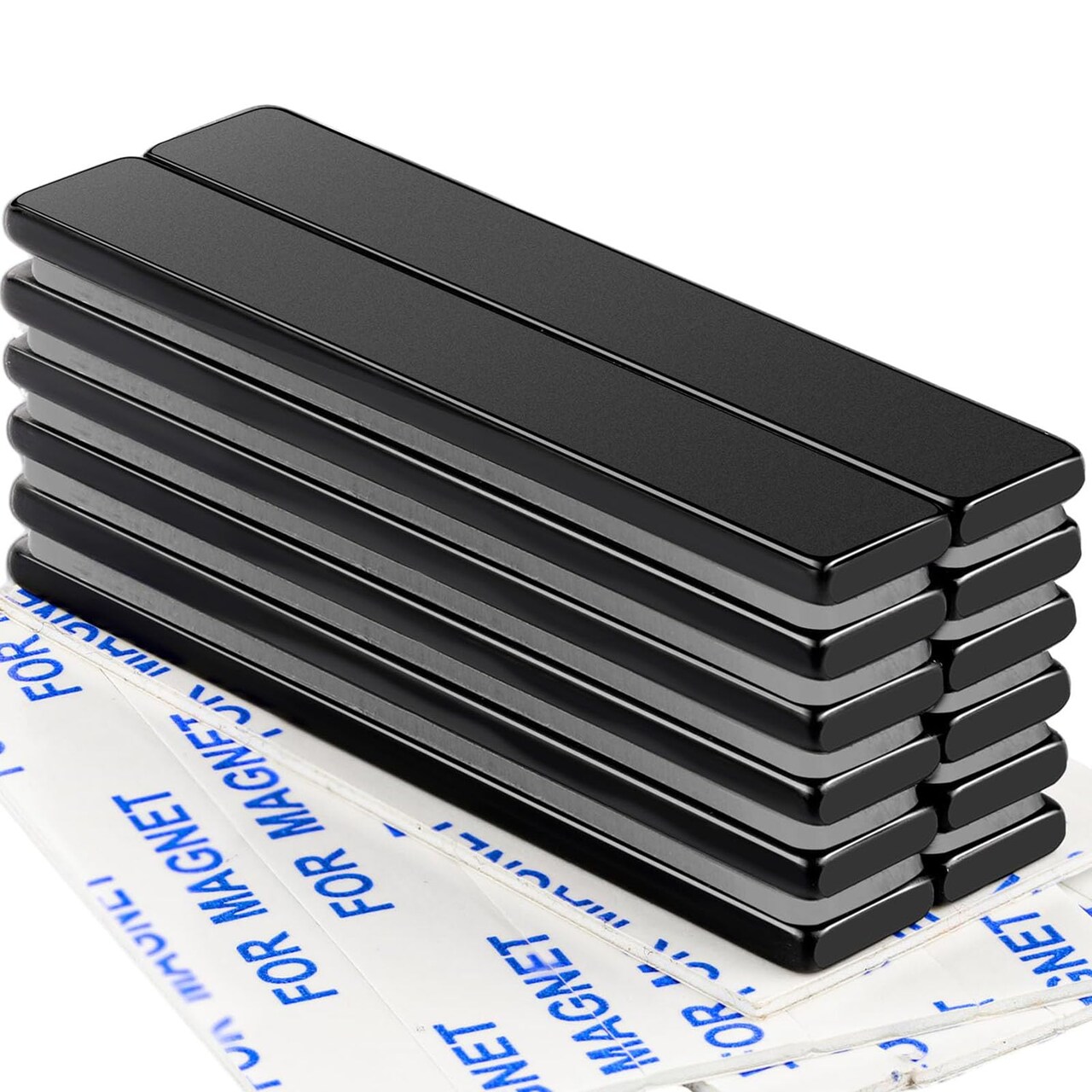 Neodymium Magnets, 12 Pack Strong Magnetic Bar with Double-Sided Adhensive Backing Heave Duty Rare Earth Magnet for Fridge, Classroom, Science and Craft - 2.36 x 0.39 x 0.12 in Black